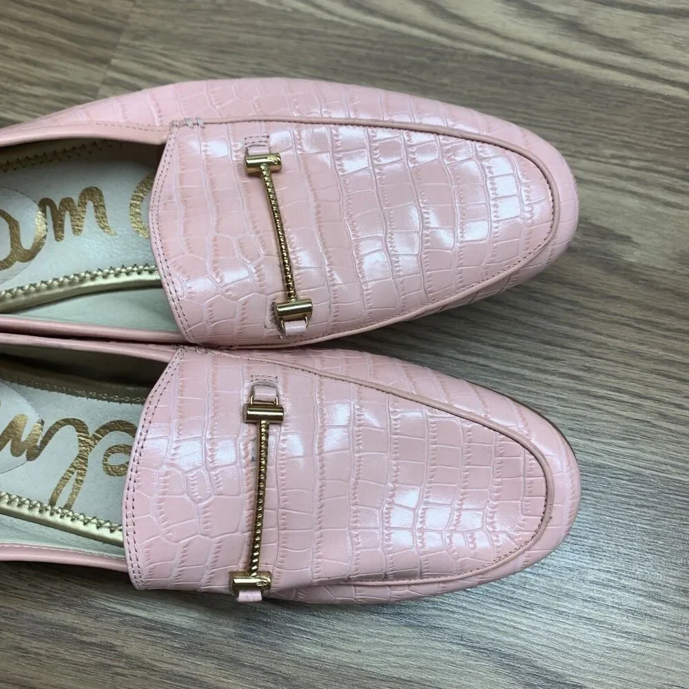 Sam Edelman‎ Lior Women's Slip-On Loafers 9.5 Pink Almond Toe Croc-Embossed